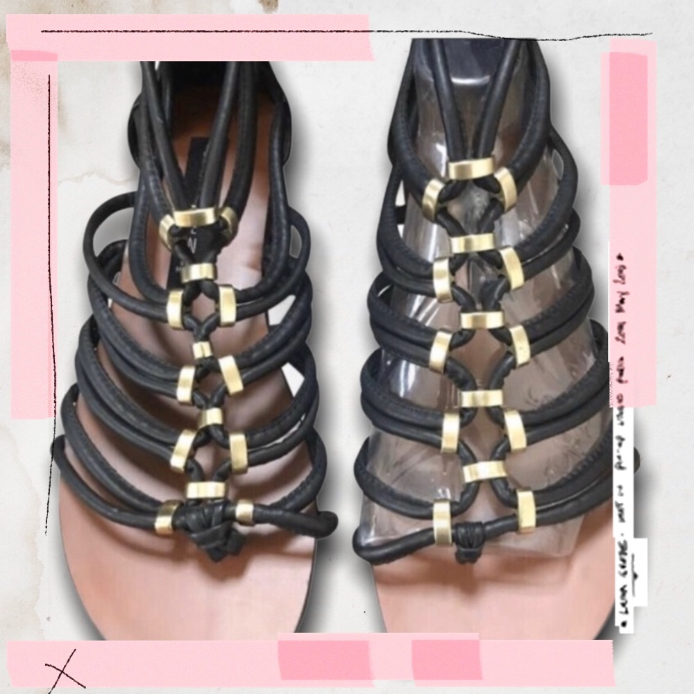 Steven by Steve Madden Black and Gold Gladiator Sandals Size 8 New